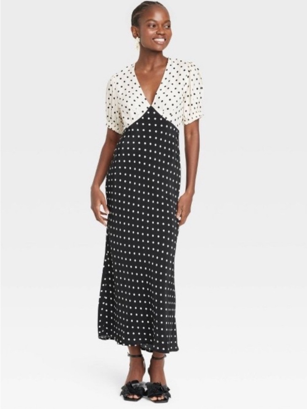 A New Day Polka Dot V-Neck Maxi Dress - Black & White